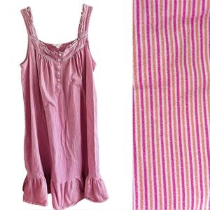 Sweet Women’s Nightgown Cotton Large Sleeveless Pink/orange Stripes Easy Care